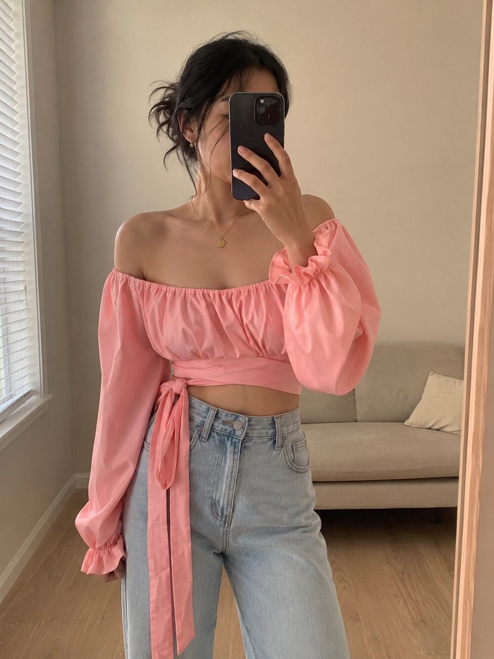 Pink Off Shoulder Tie Back Crop Top Coquette Balletcore M Cottage Romantic